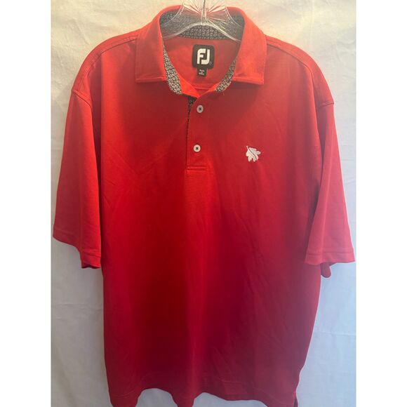 FJ Footjoy Mens Size Large Red White Black Collar Short Sleeve Golf Polo - Picture 1 of 4